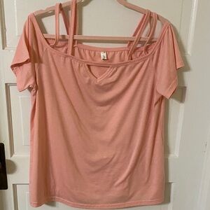 Agnes Orinda Peach Short Sleeve Cold Shoulder Top, XL